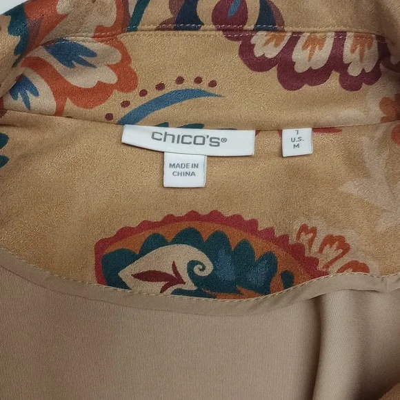 CHICO'S ARTISANAL TAN FAUX SUEDE WOMEN'S JACKET WITH MULTICOLOR PAISLEY DESIGNS - Picture 10 of 12